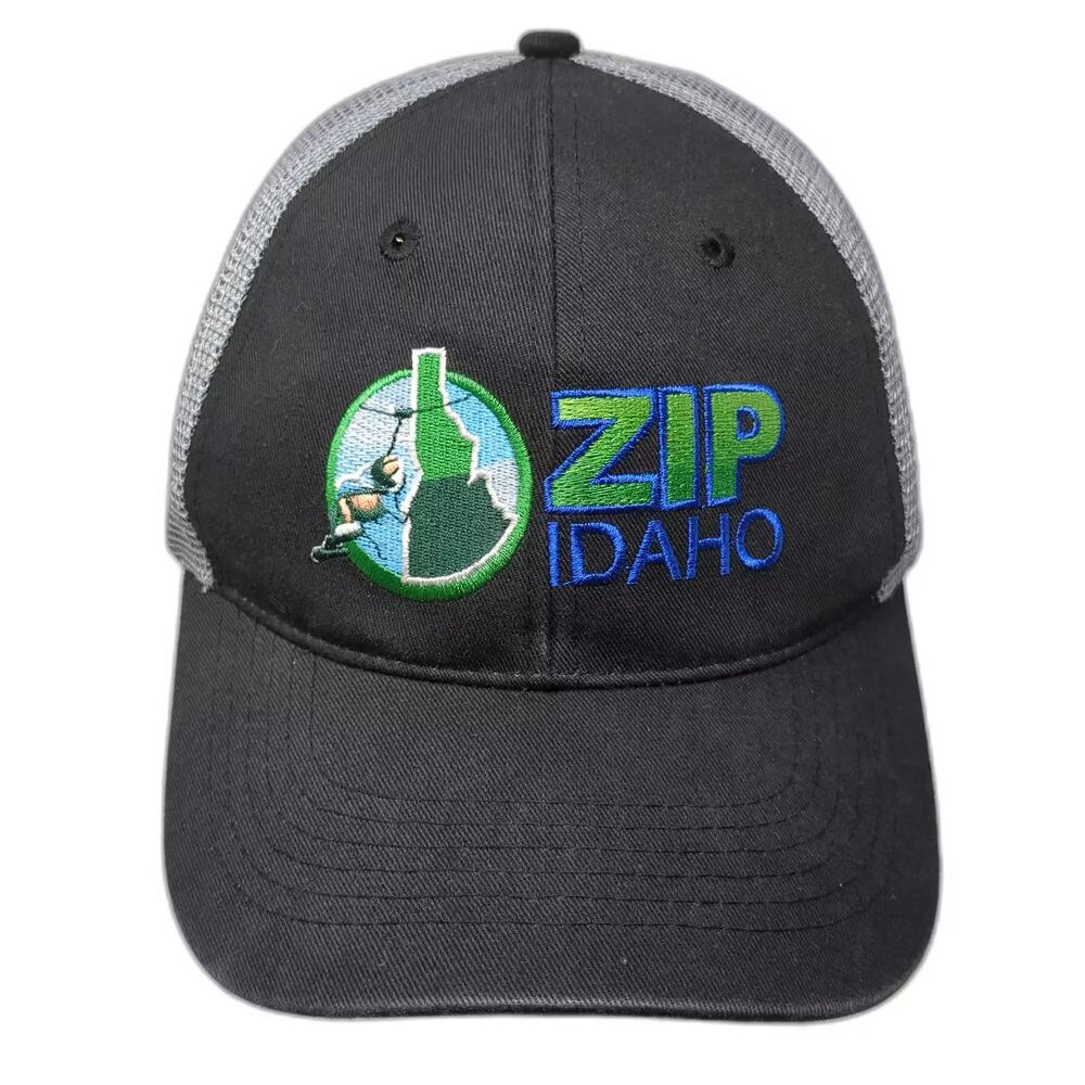 Vie Trucker Hat Black Gray Zip Idaho Embroidered Mesh OS Snapback Adjustable